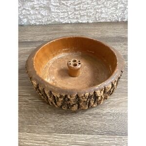 Vintage MCM Tree Bark Wooden Nut Bowl & Nut Cracker Holder Rustic Primative 1960